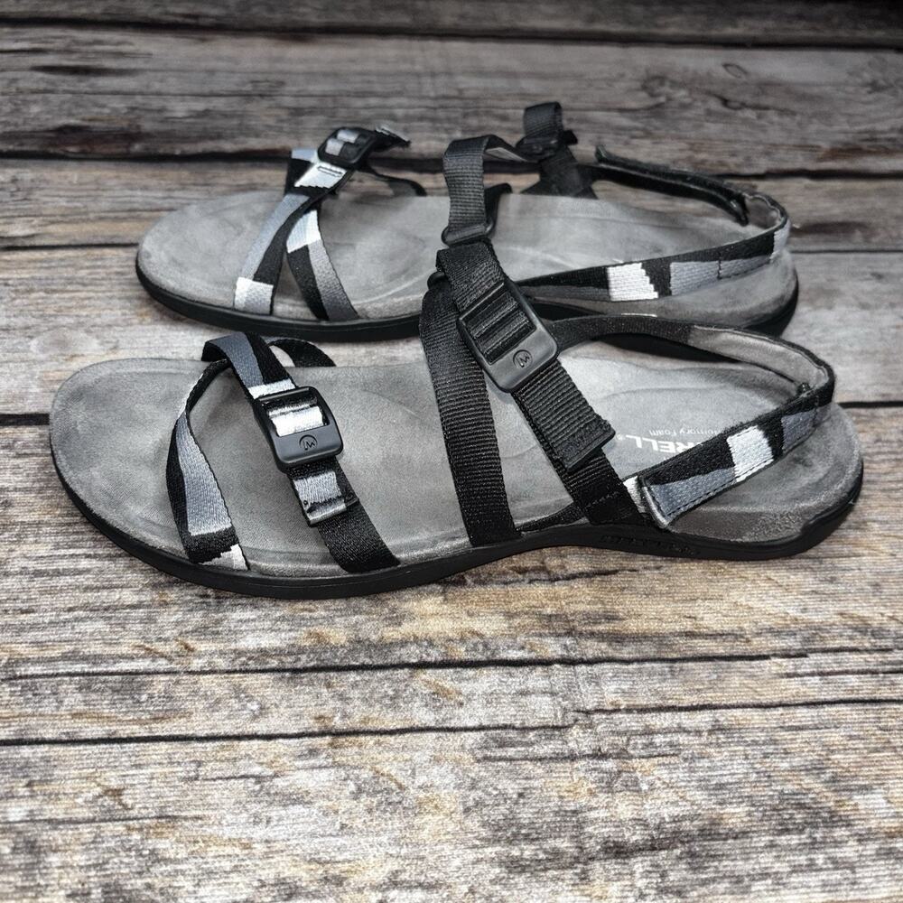 Merrell Women District 3 Lattice Web Sandals Black Air Cushion Memory Foam Sz 10